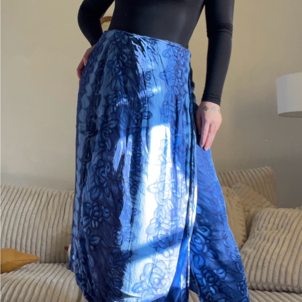 Vintage Blue Floral Maxi Skirt